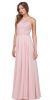 Sleeveless Beaded Lace Mesh Bodice Long Formal Prom Dress in Blush